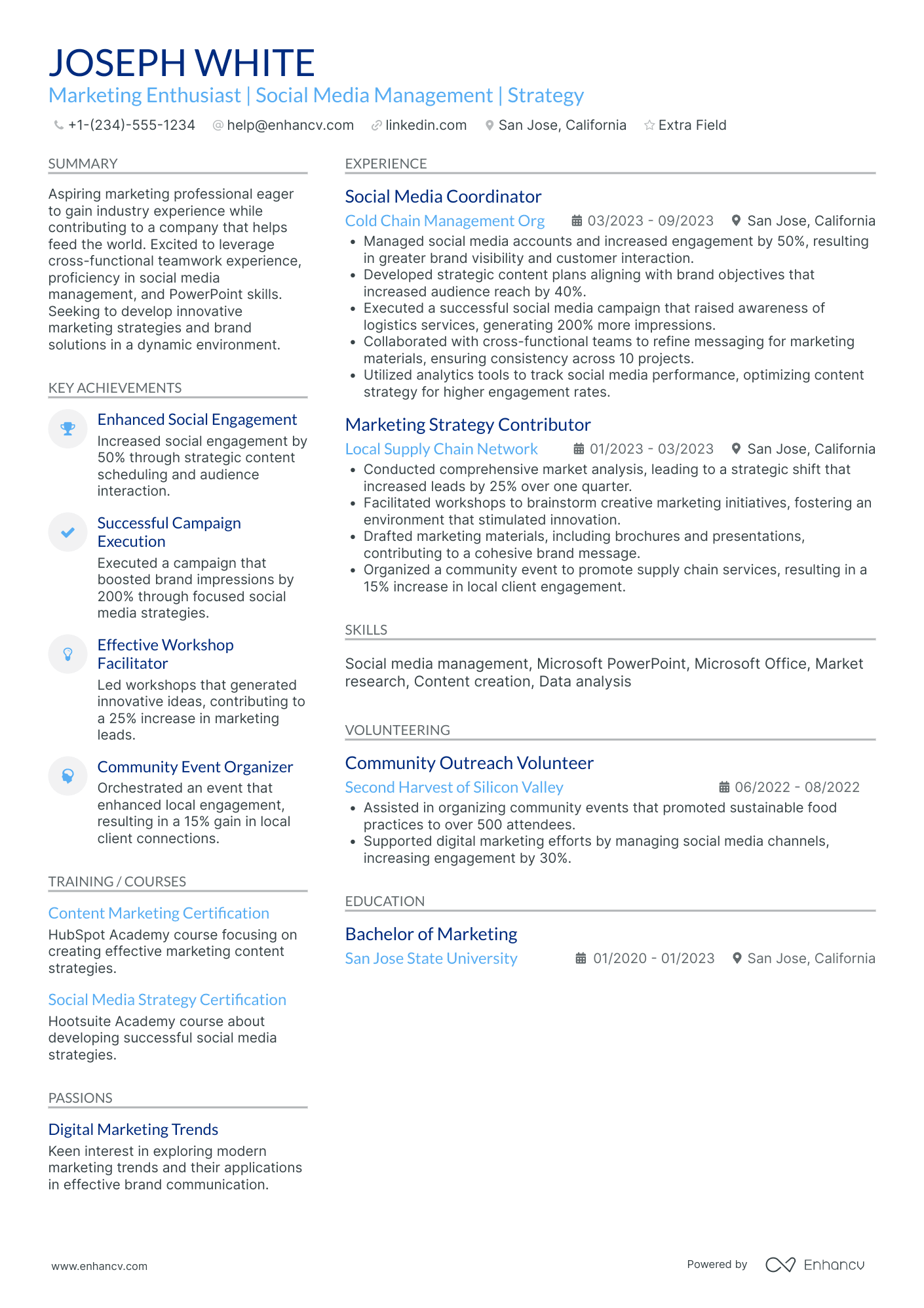 Content Marketing Intern Resume Example