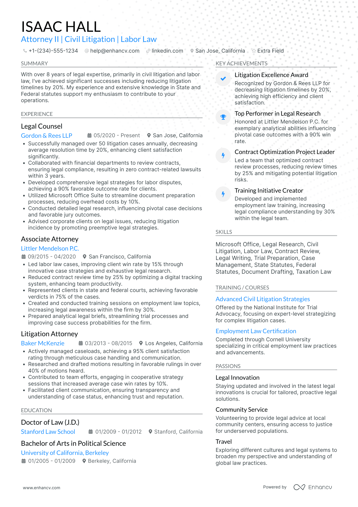 Environmental Law Lawyer Resume Example