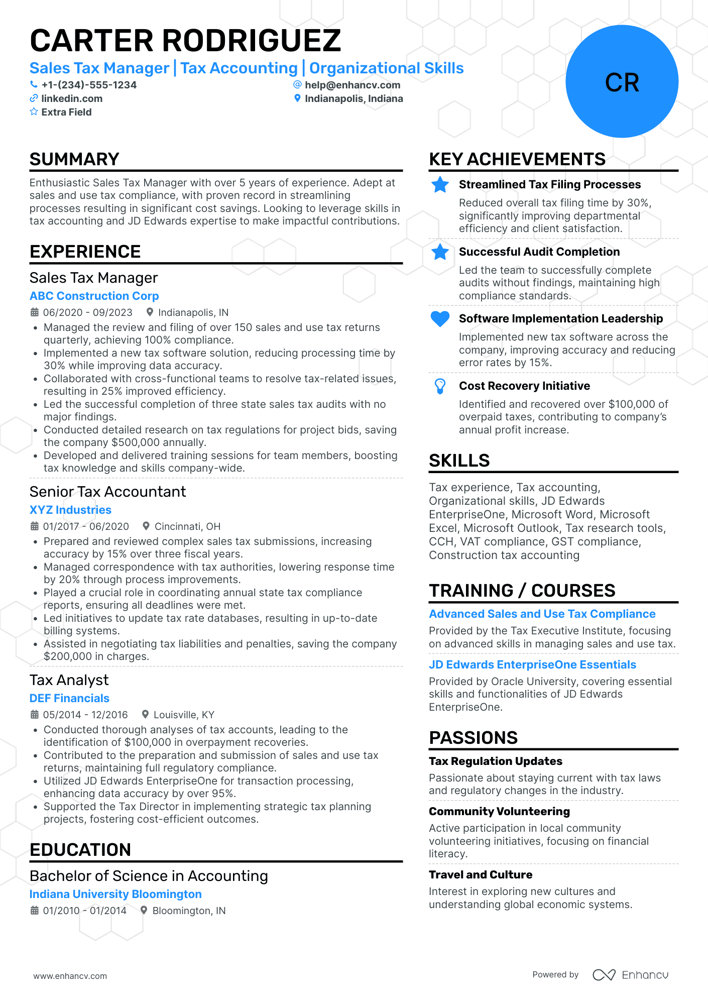 Sales Tax Manager Resume Example