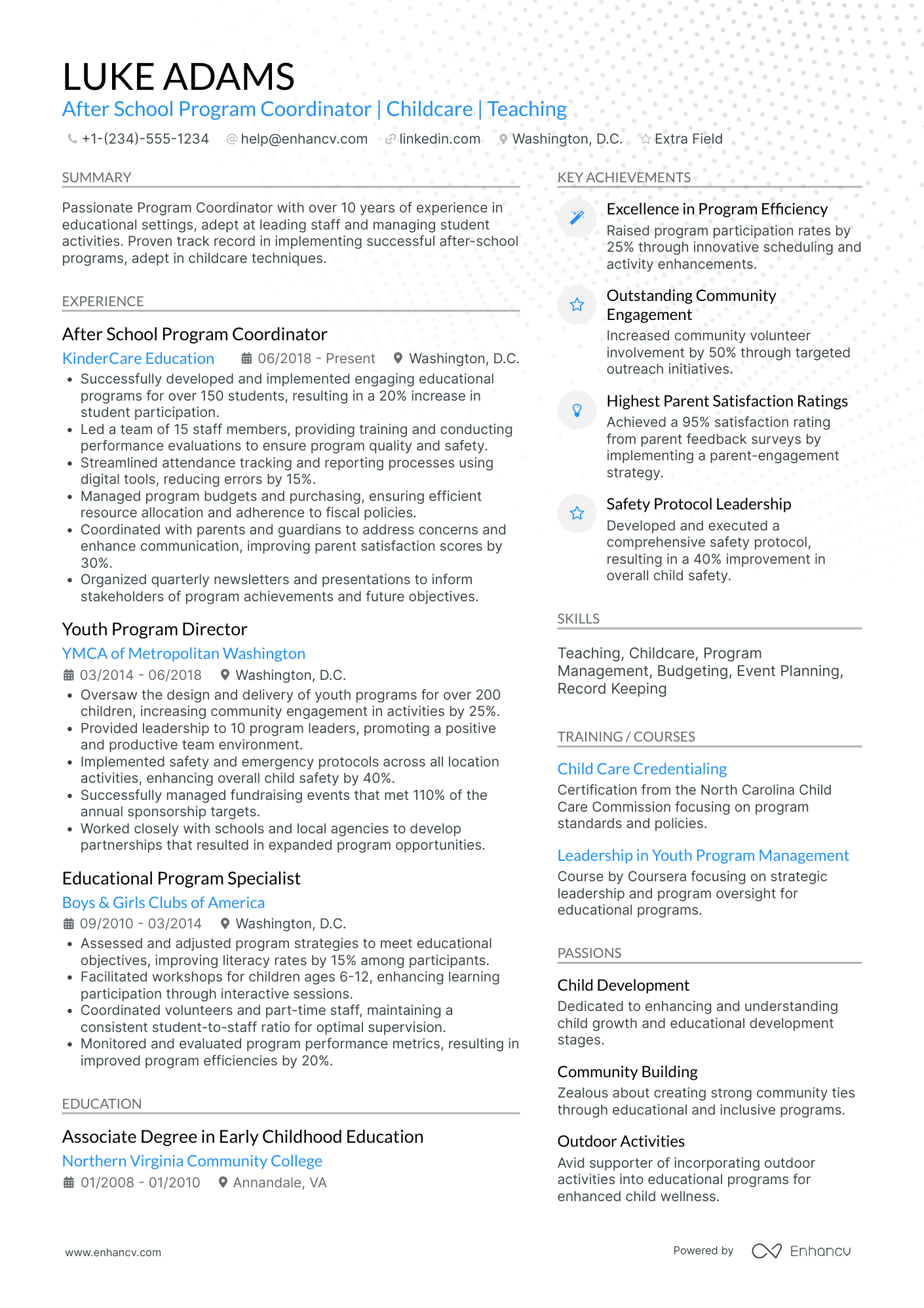 After School Program Coordinator Resume Example