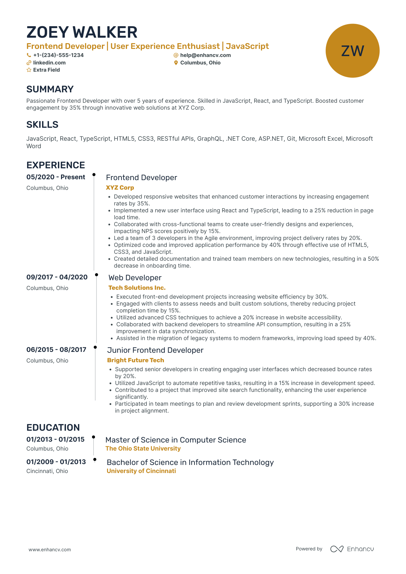 Entry Level Frontend Developer Resume Example