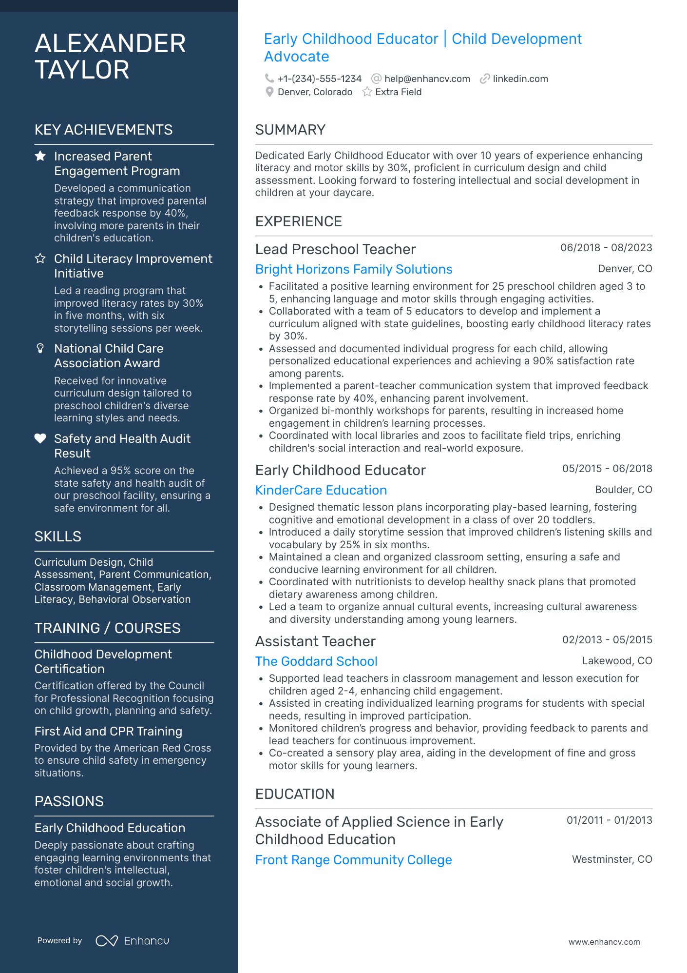 Early Childhood Language Teacher Resume Example