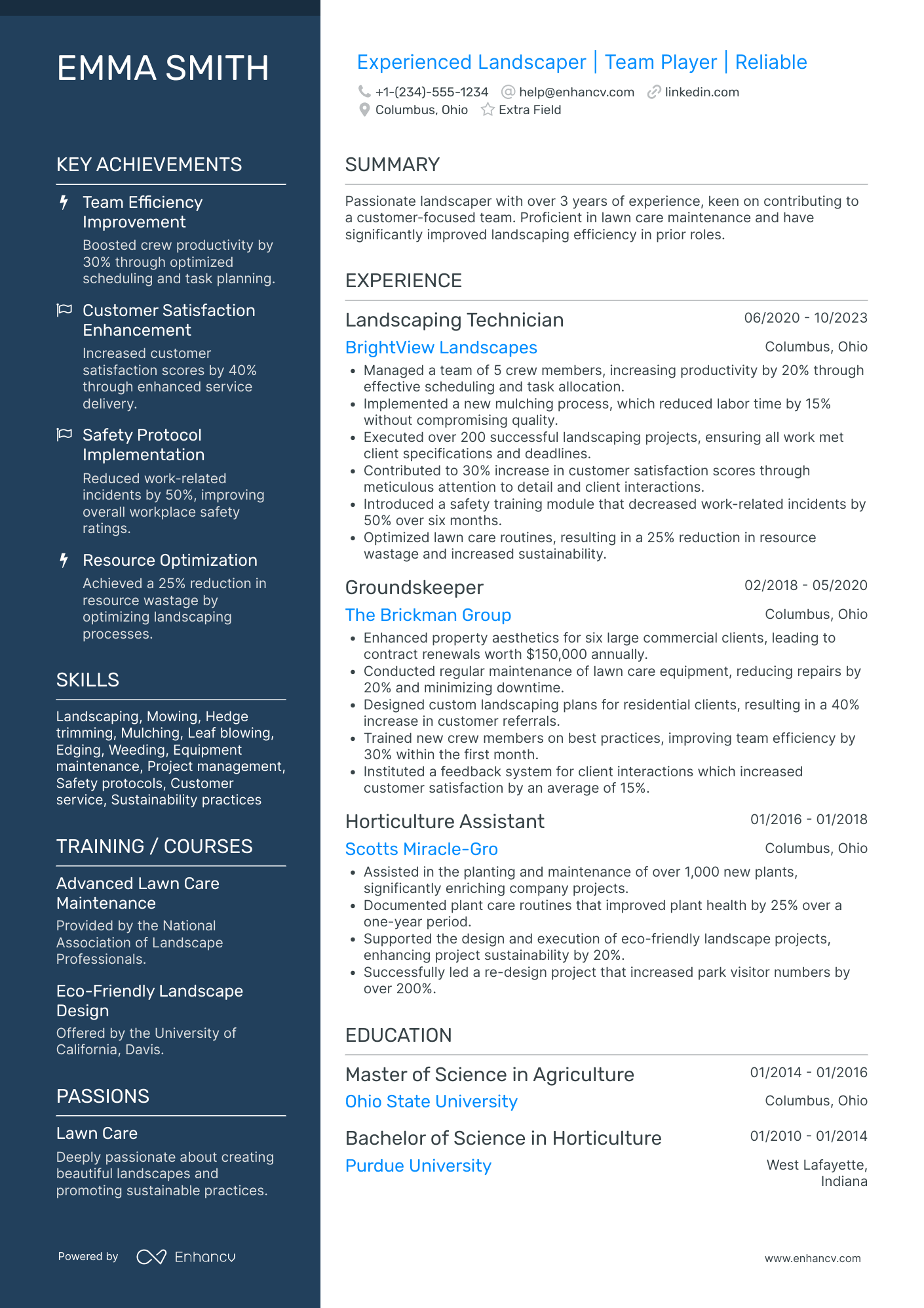 Landscaping Crew Member Resume Example