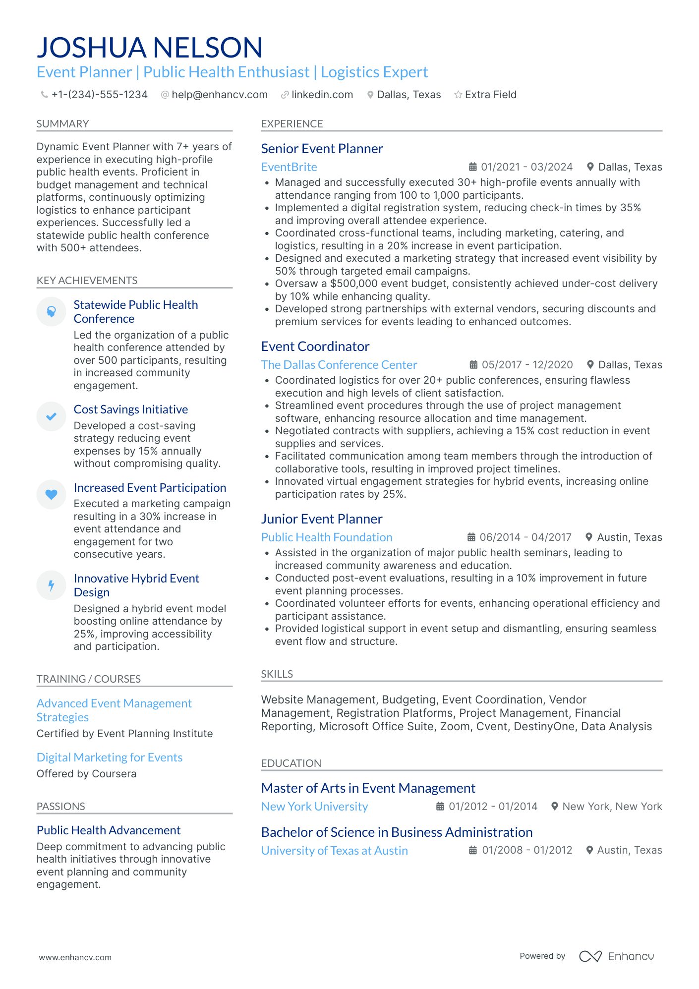 Event Planner Coordinator Resume Example