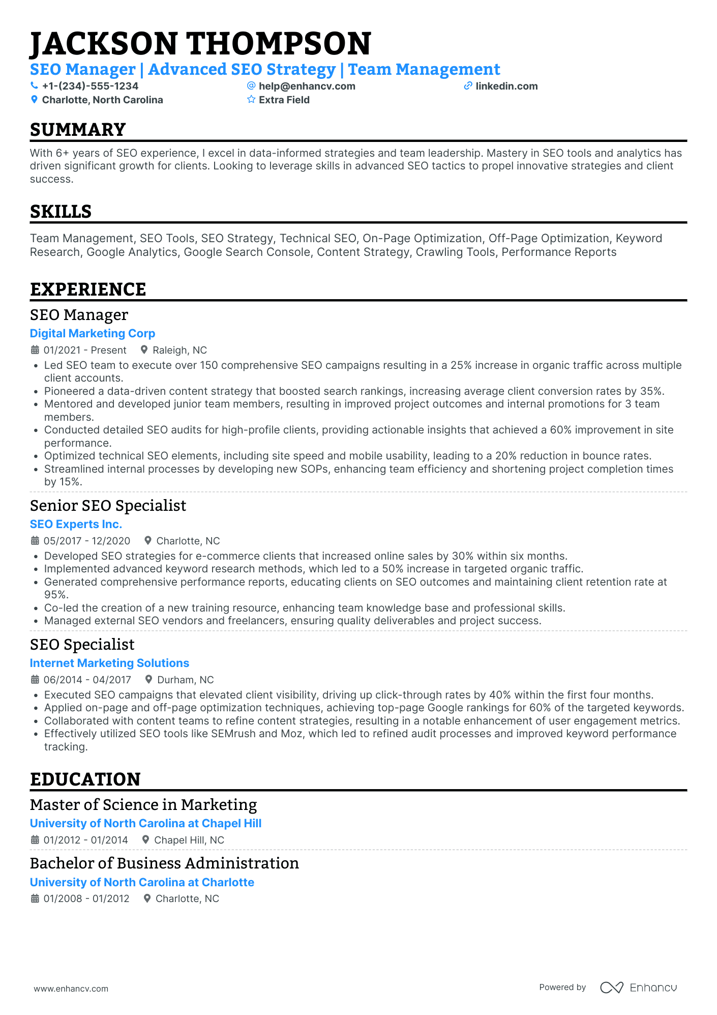 SEO Campaign Manager Resume Example