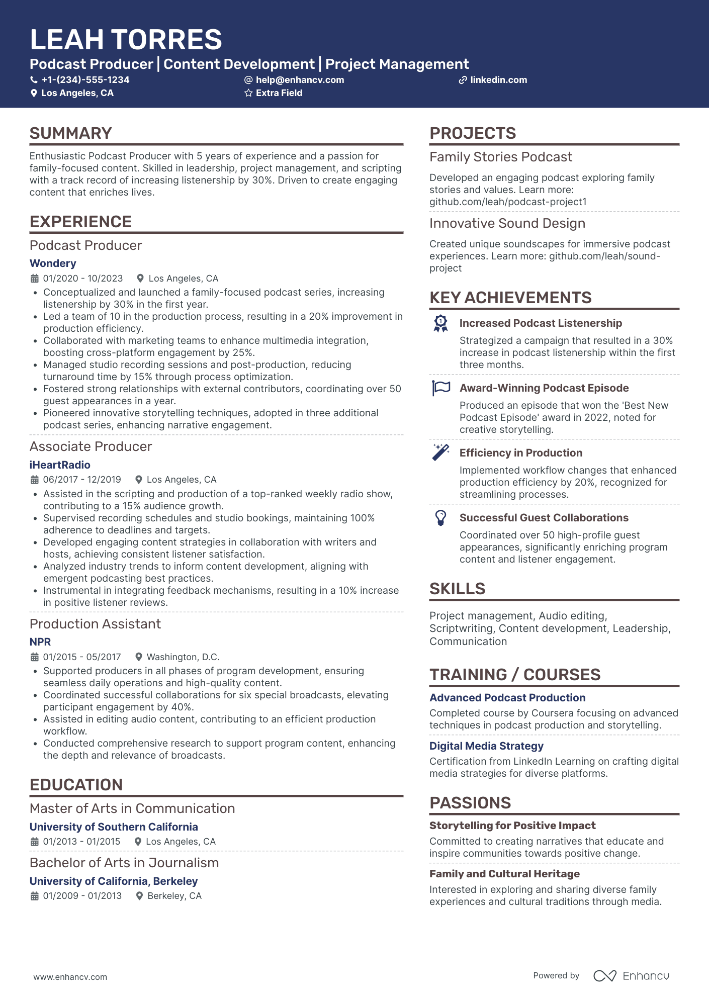 Spotify Podcast Producer Resume Example