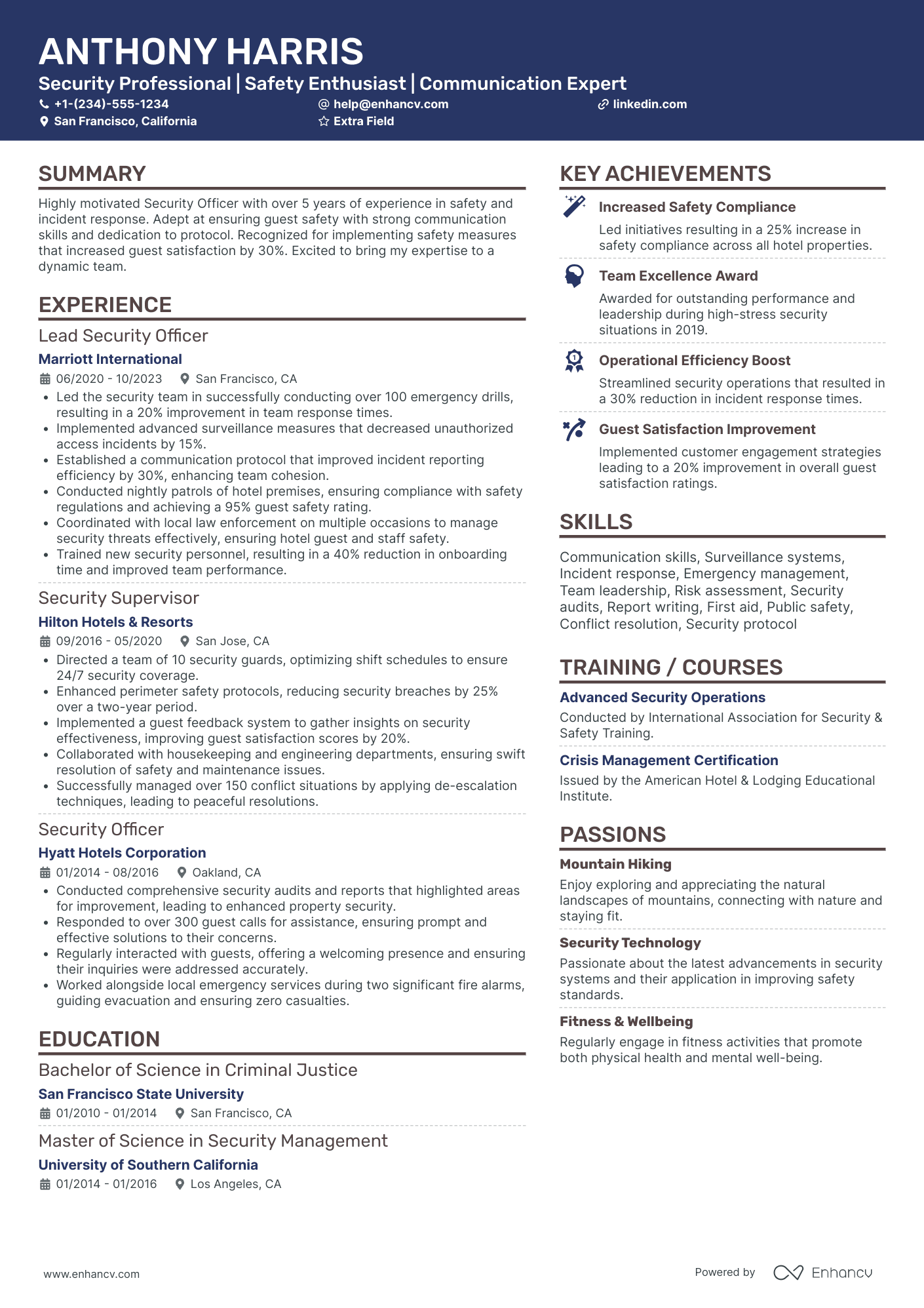 Hotel Security Officer Resume Example