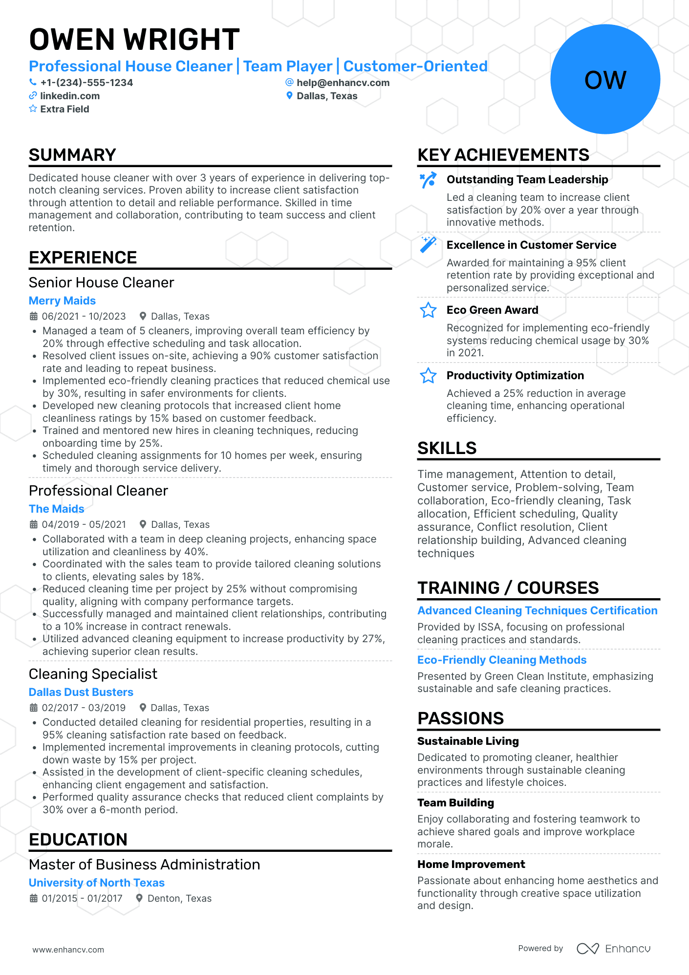 Housekeeper Trainer Resume Example