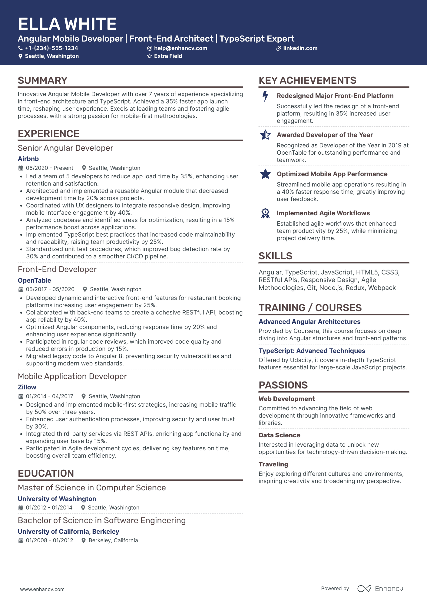 Angular Mobile Developer Resume Example