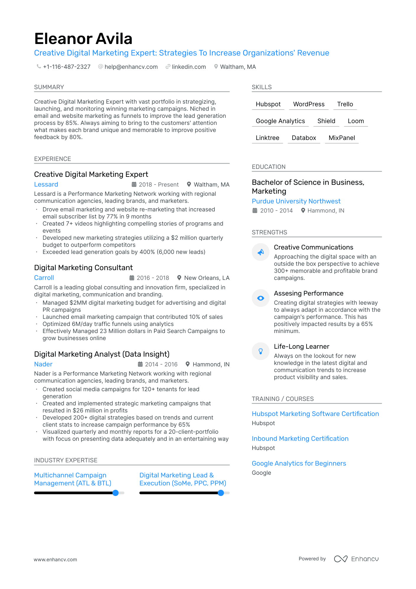 Creative Digital Marketing Resume Example