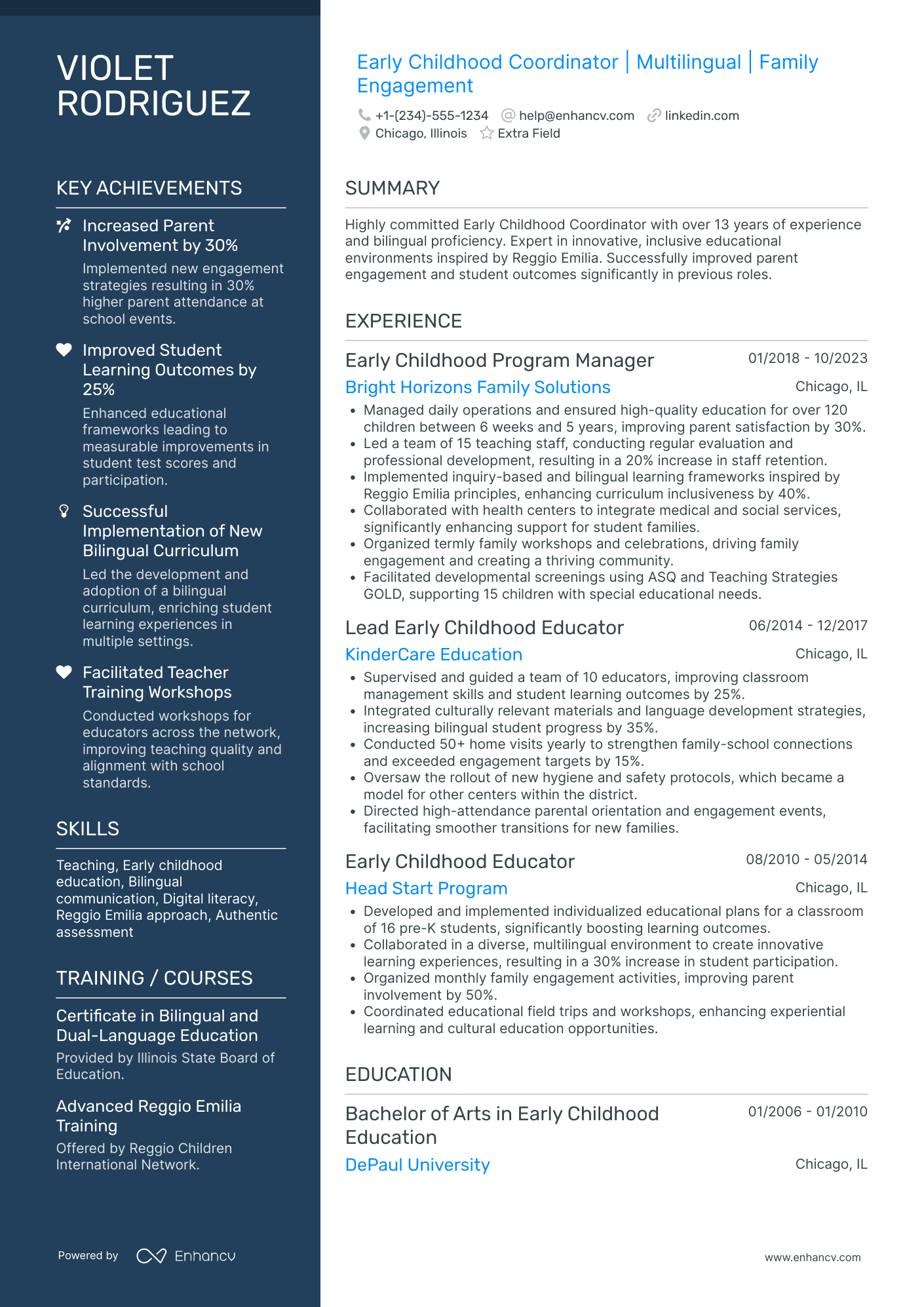 Early Childhood Teacher Coordinator Resume Example