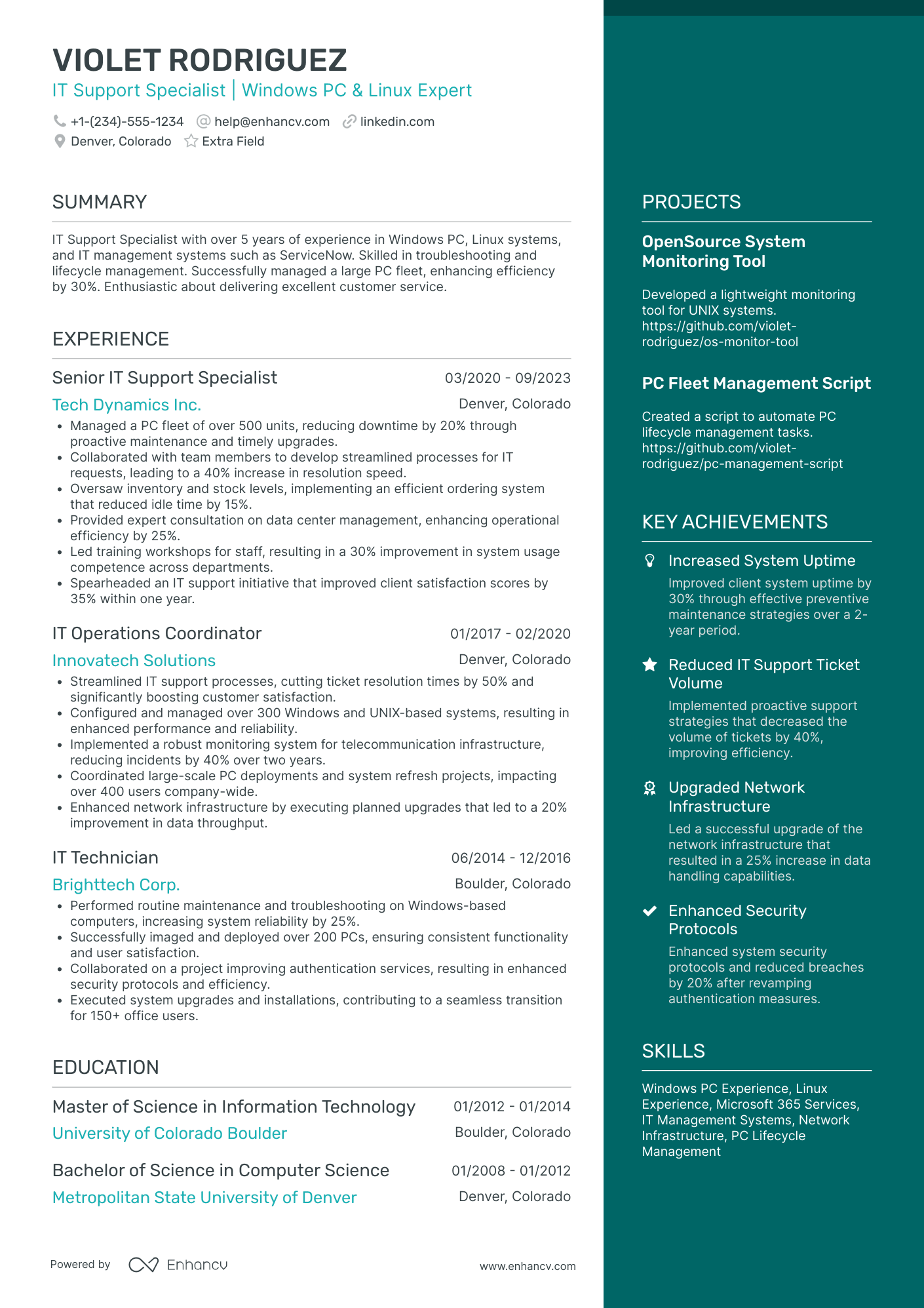 IT Support Specialist Resume Example