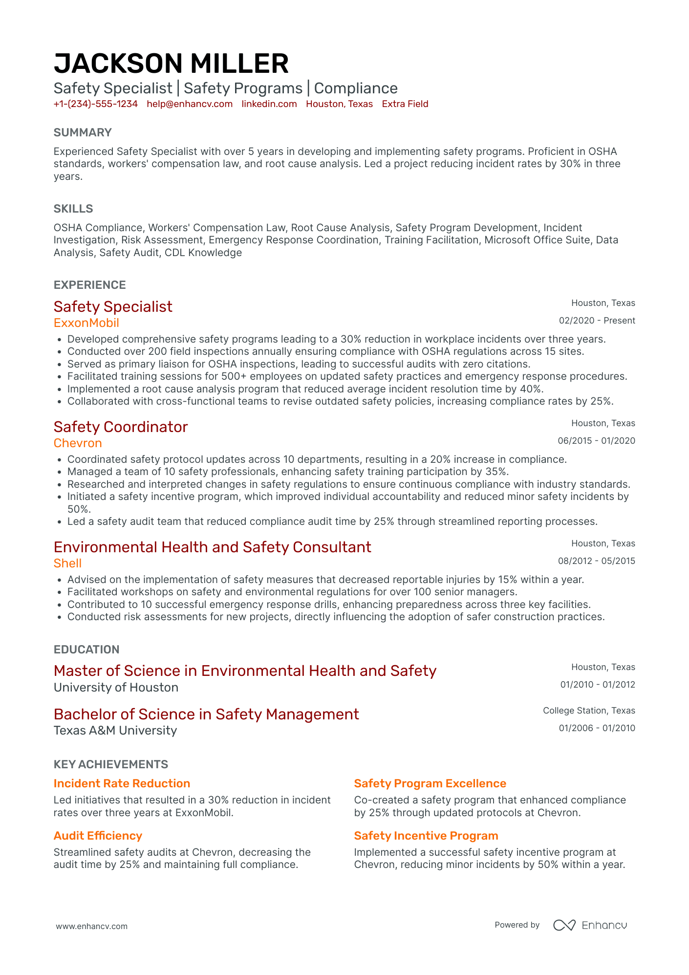 Uber Driver Safety Specialist Resume Example