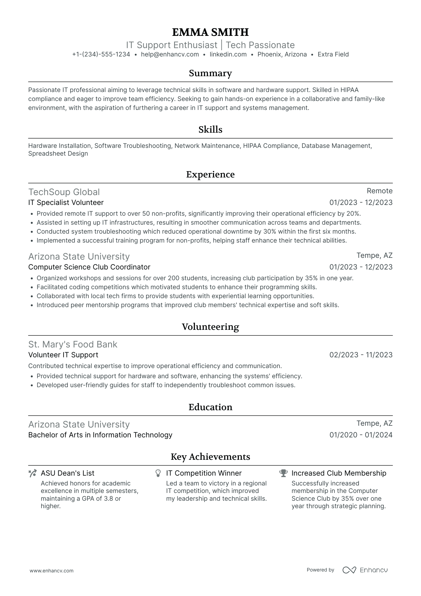 IT Support Intern Resume Example