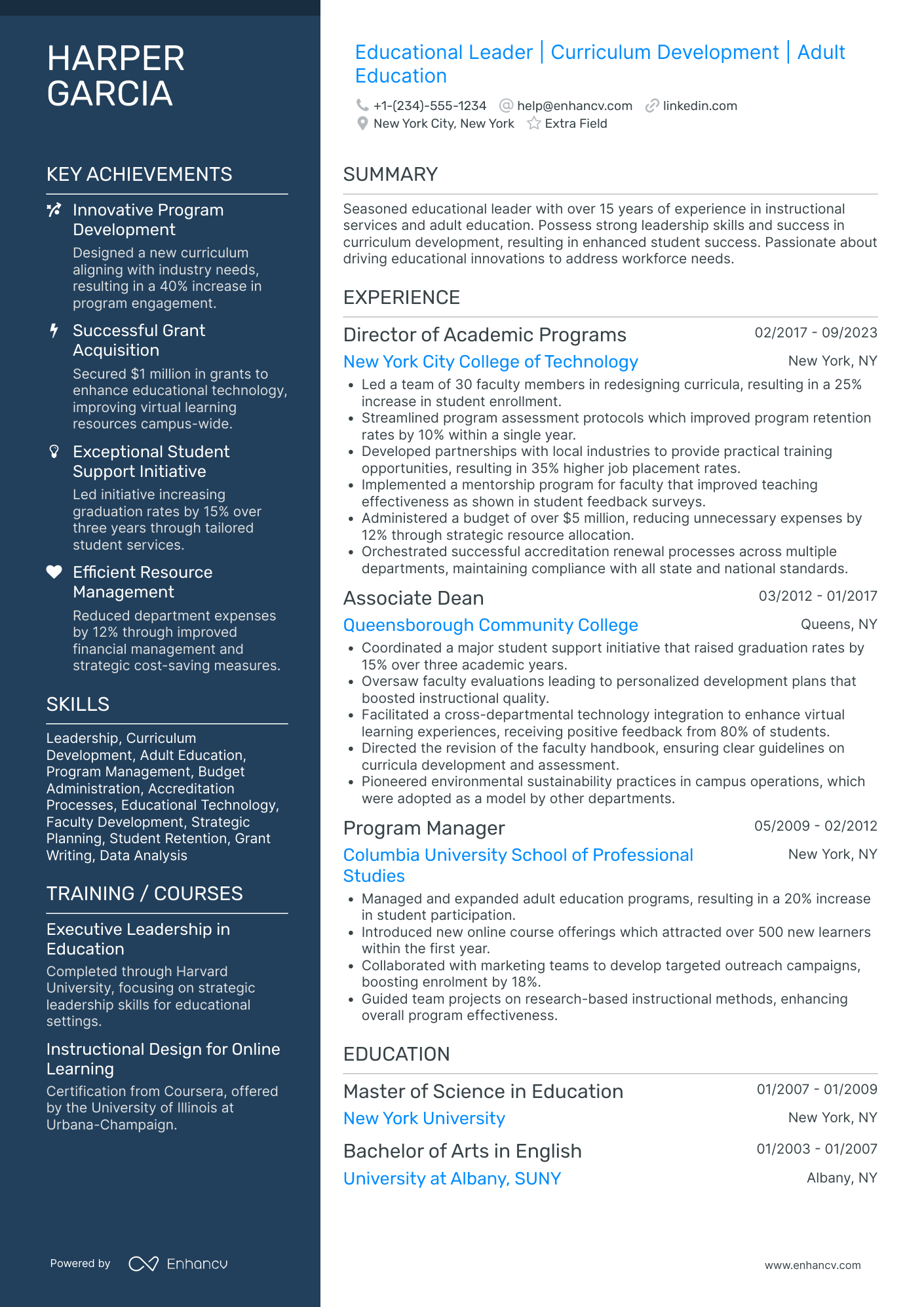 Academic Dean Resume Example