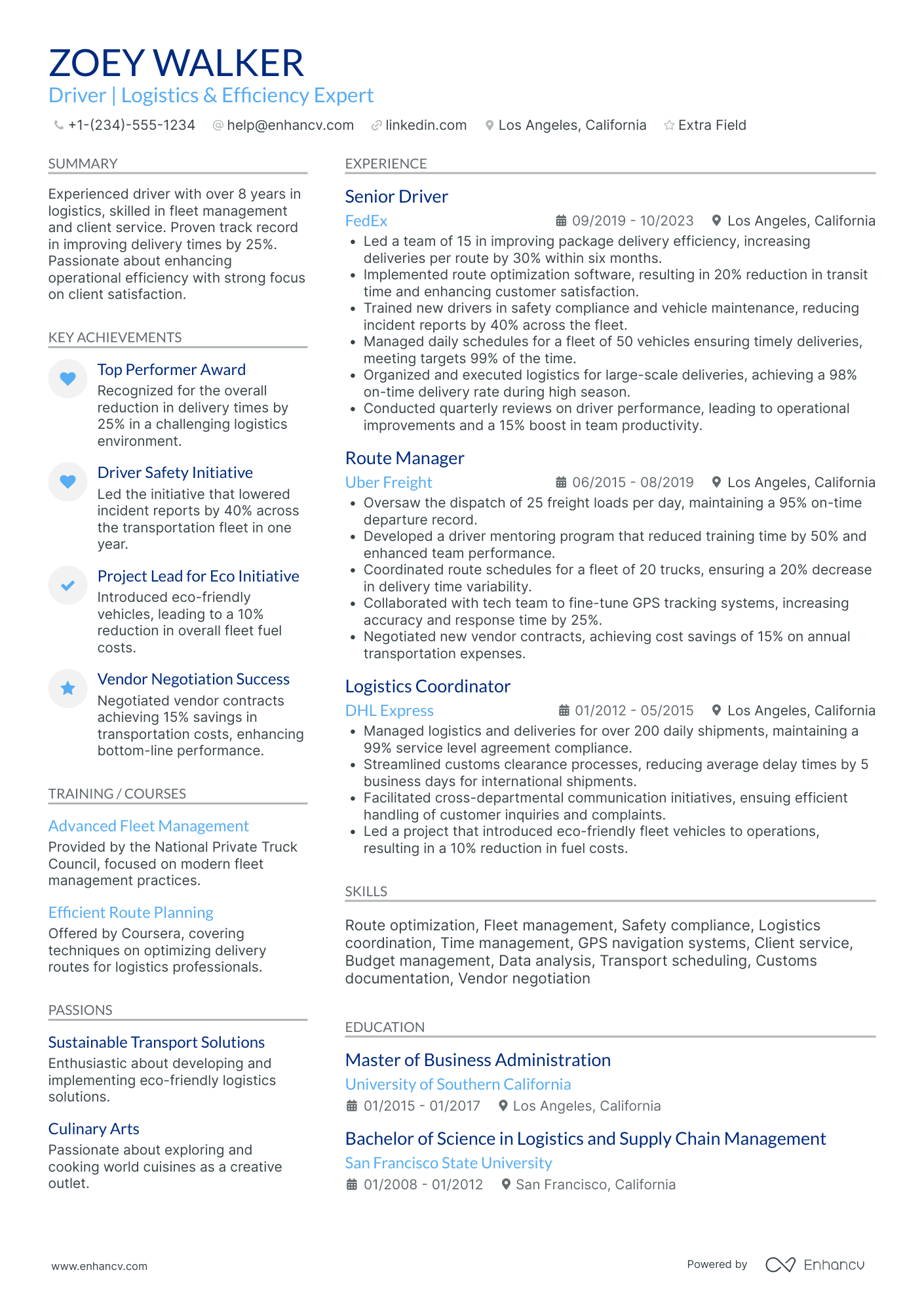 Cross Country Truck Driver Resume Example