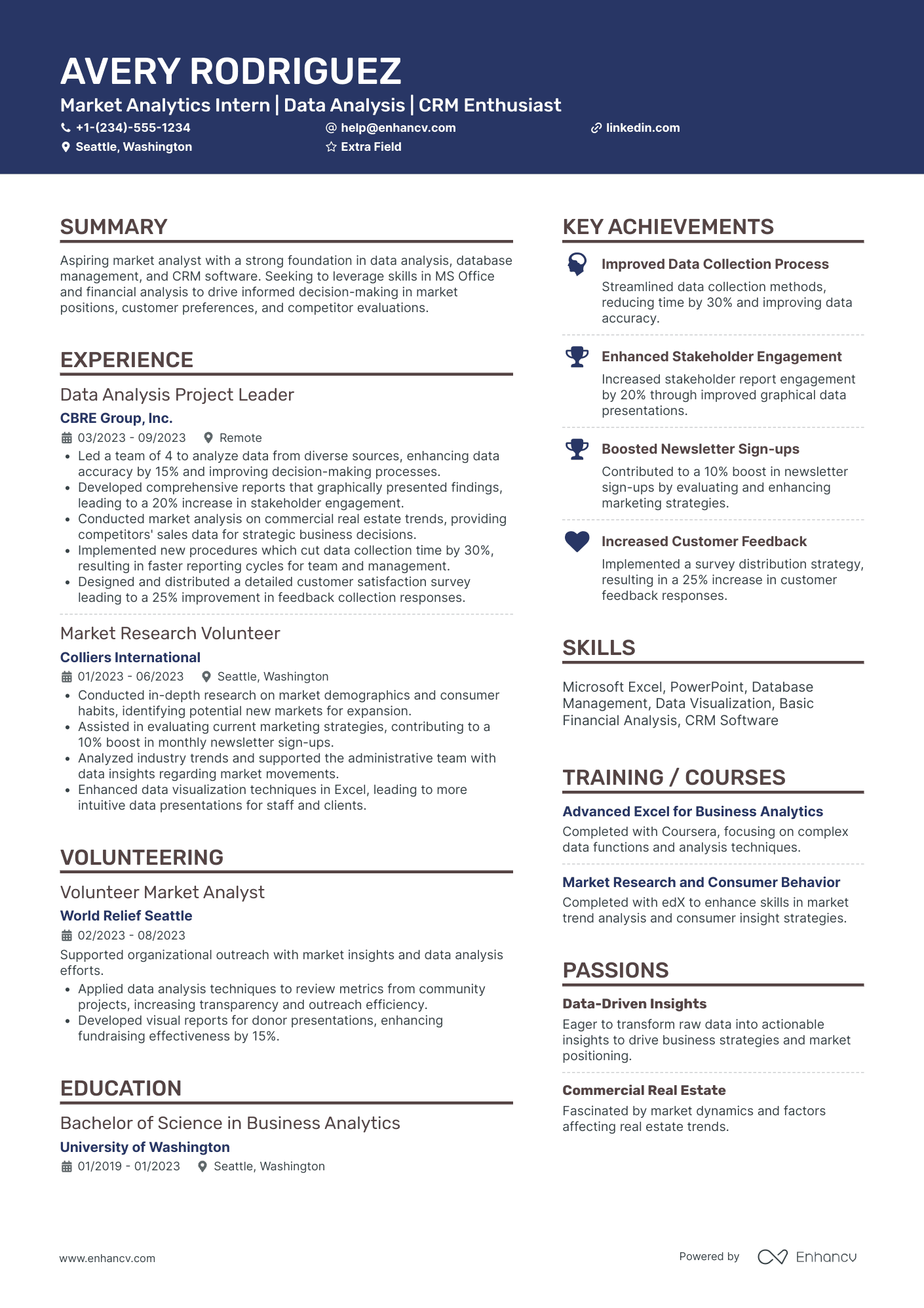 Marketing Analytics Intern Resume Example