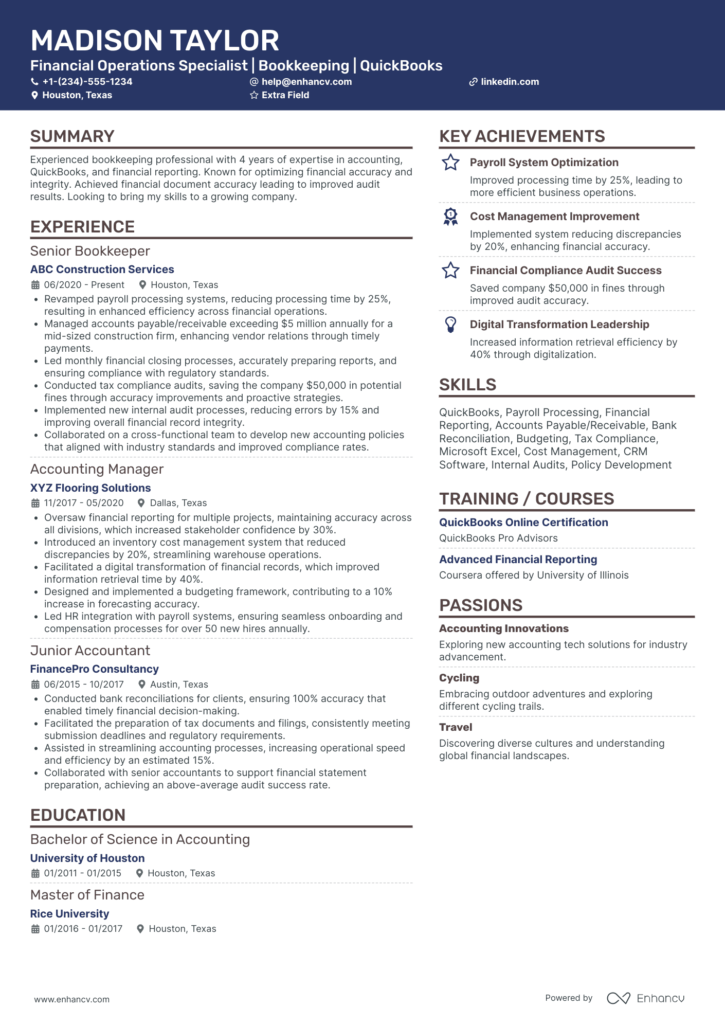 Bookkeeper Consultant Resume Example