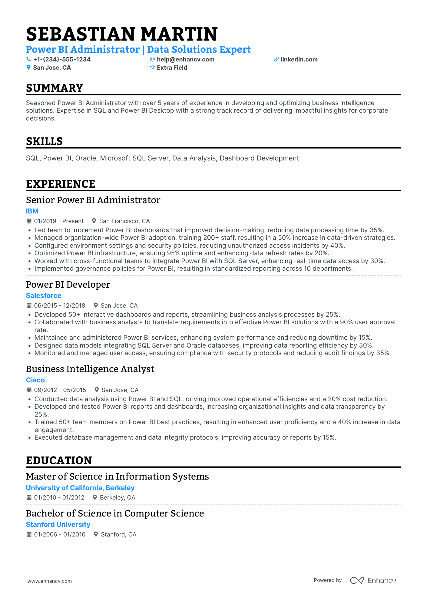 Power BI Trainer Resume Example