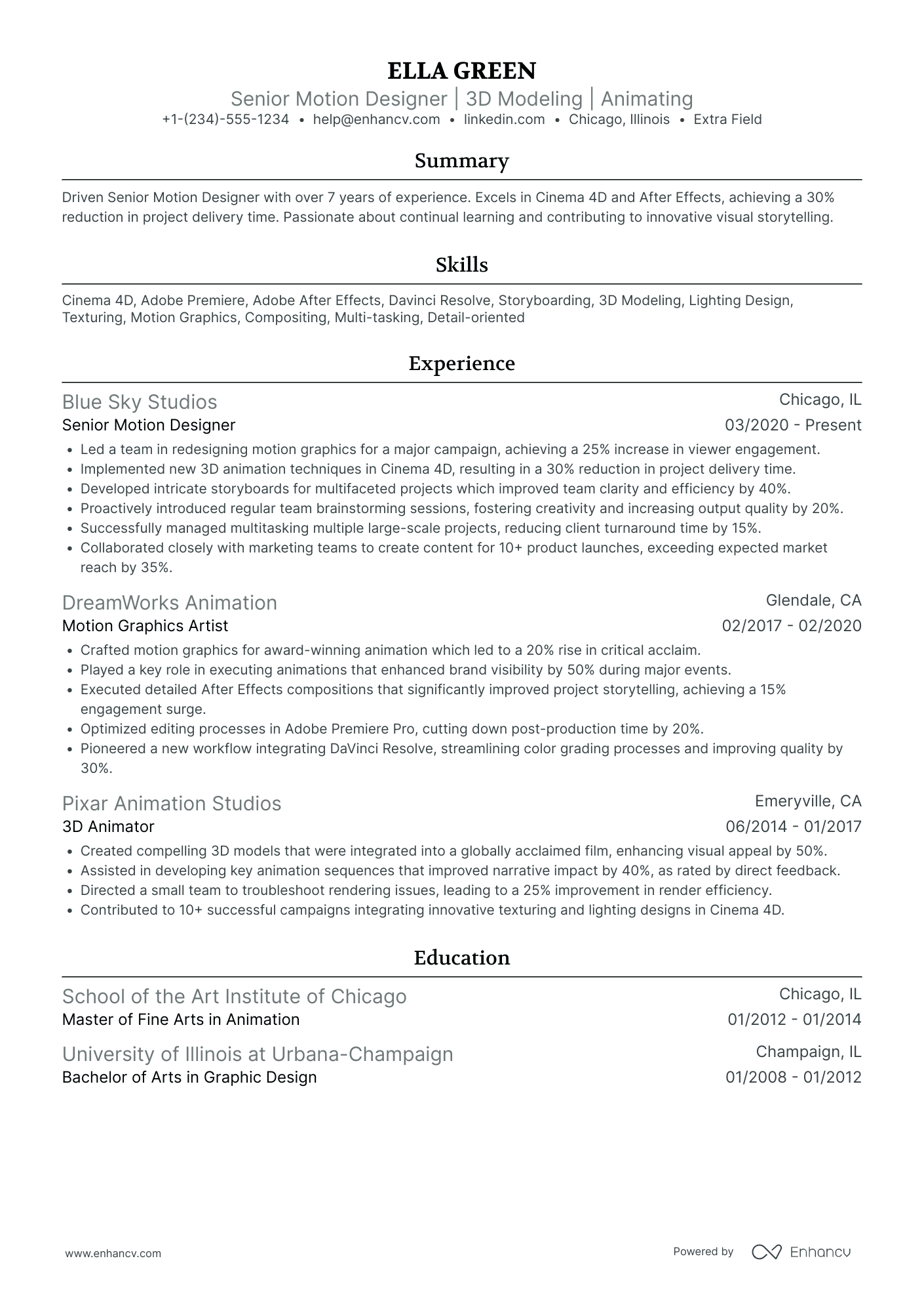 Motion Graphics Artist Resume Example