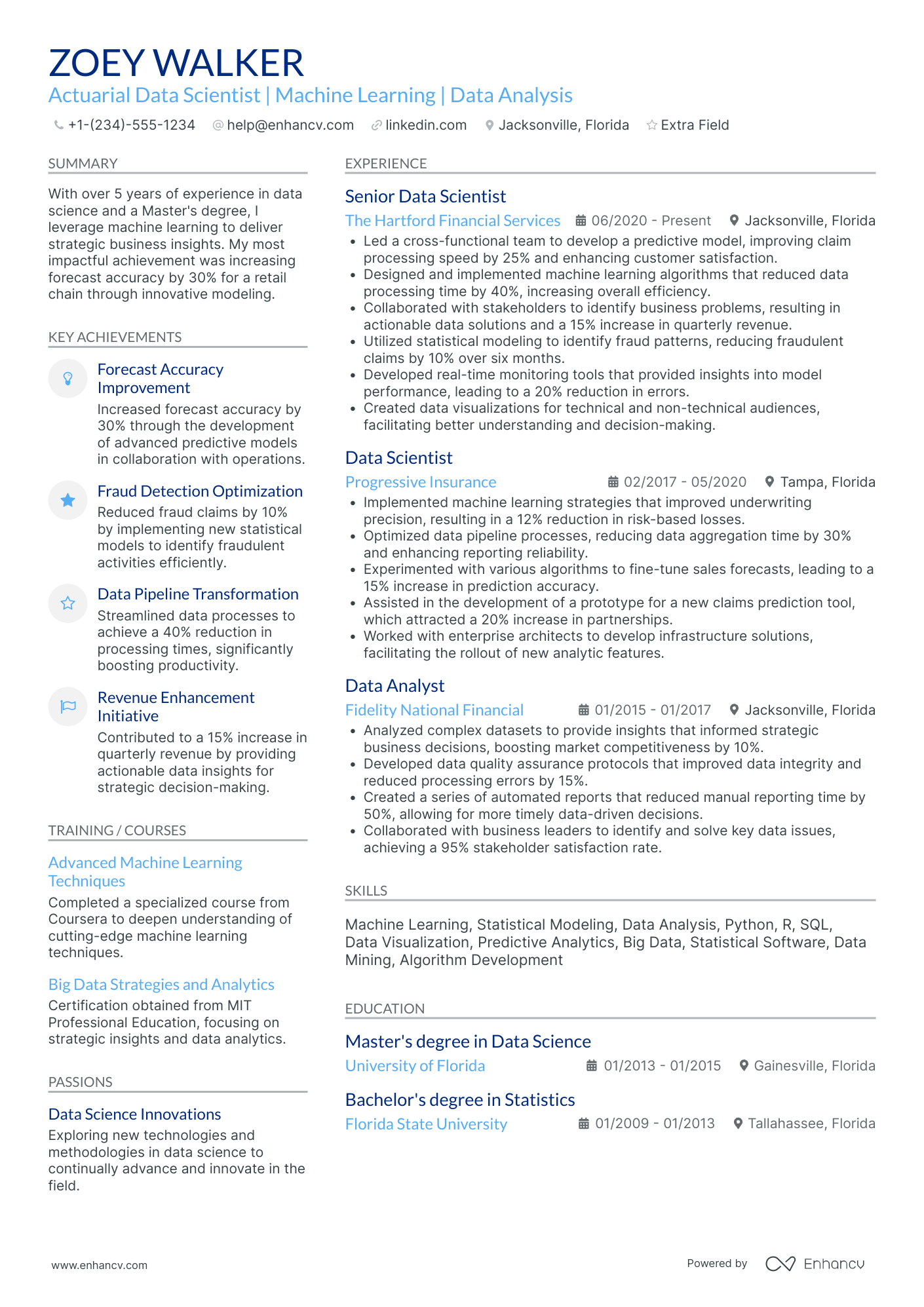 Actuarial Data Scientist Resume Example