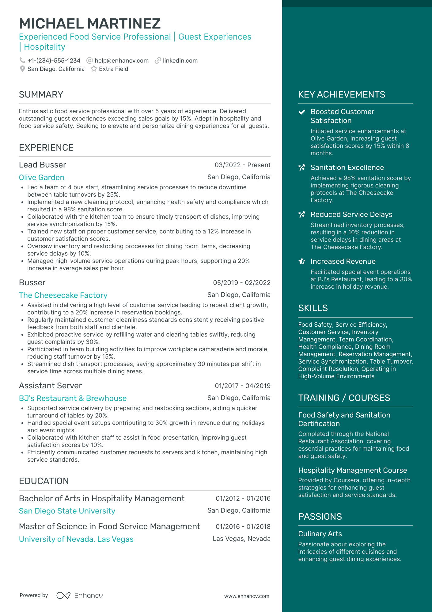 Busser Team Leader Resume Example