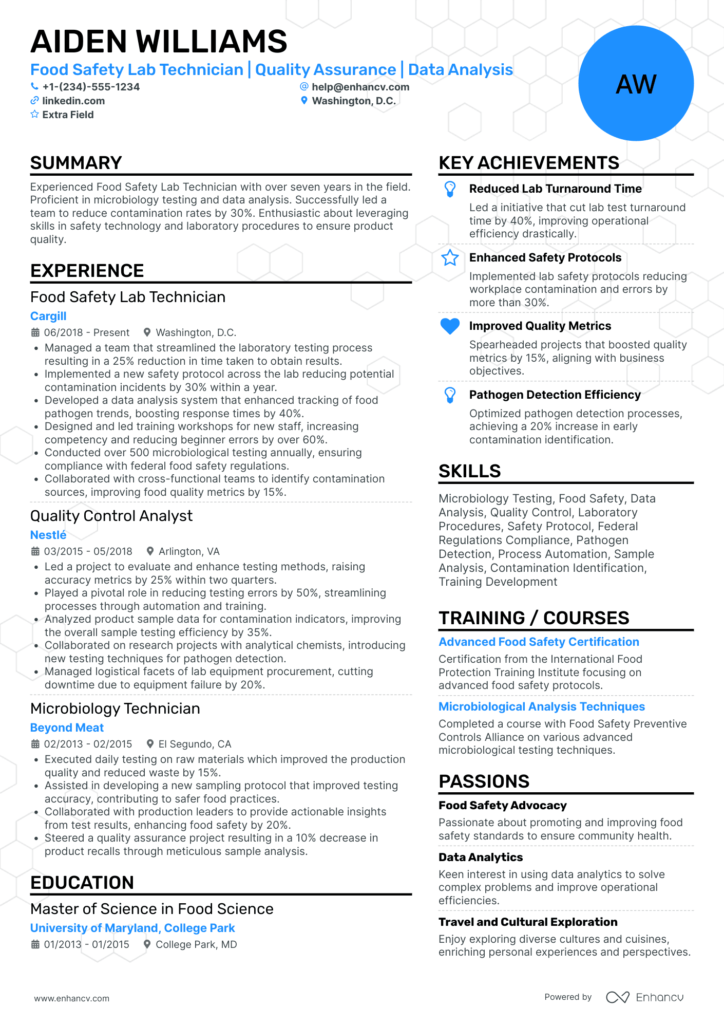 Food Safety Lab Technician Resume Example