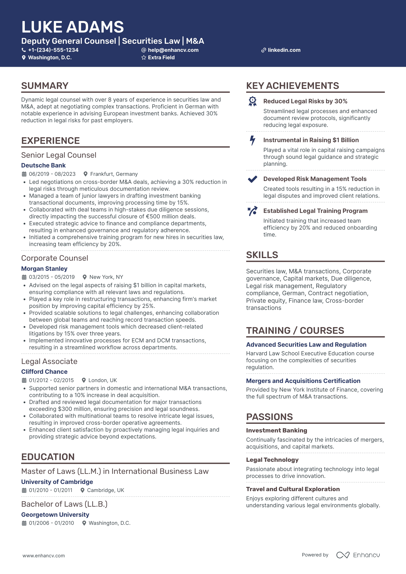 Debt Counsel Resume Example