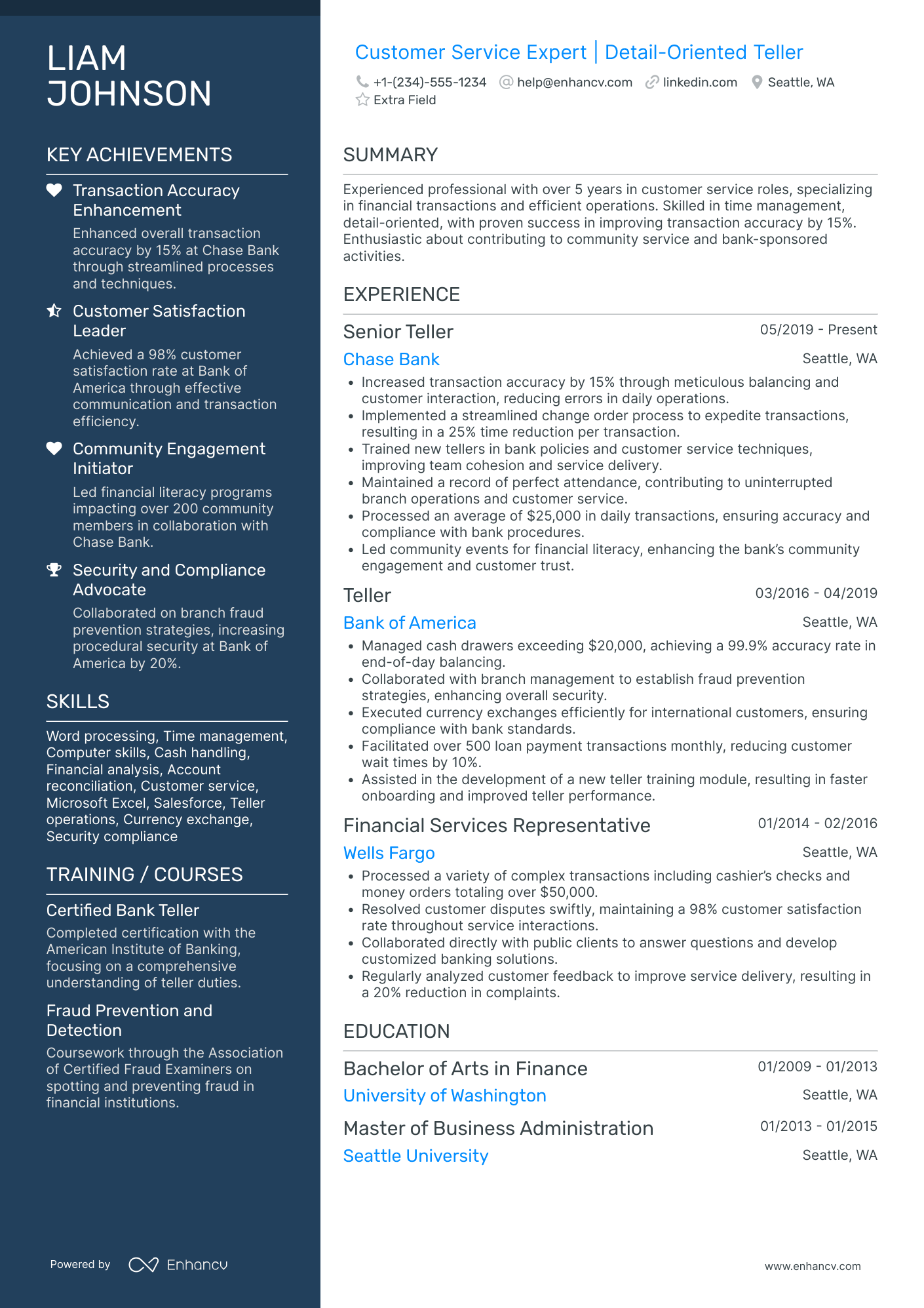 Bank Teller Cash Management Specialist Resume Example