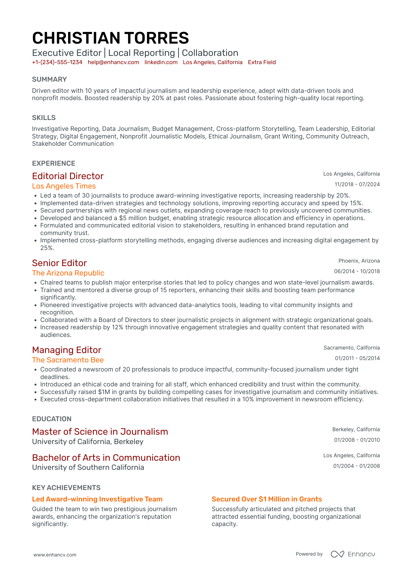 Executive Editor Resume Example