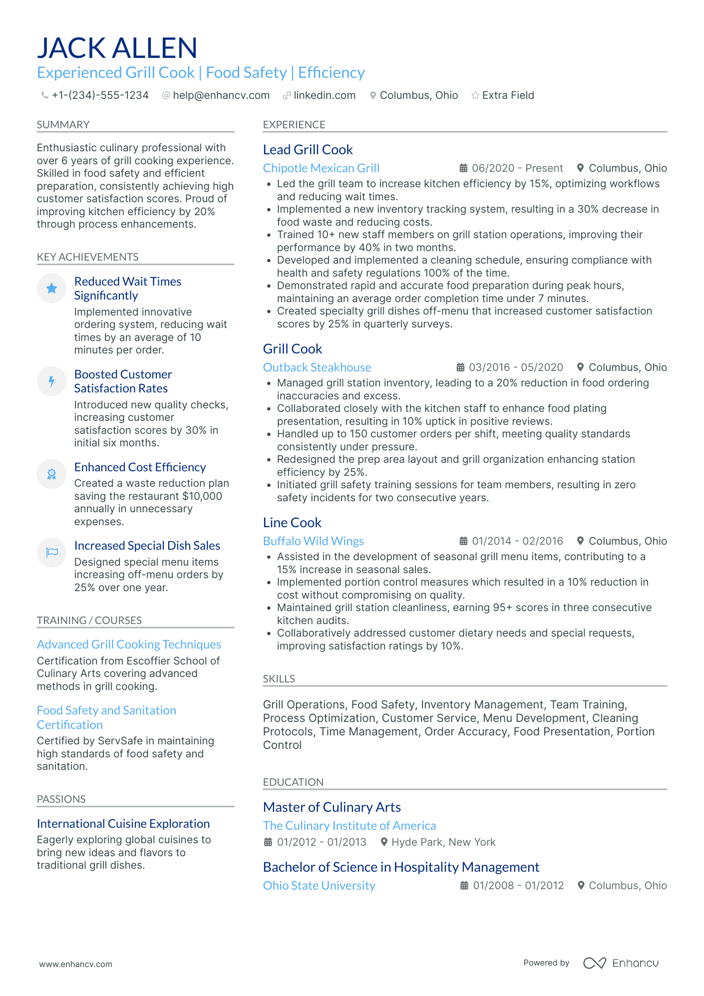 Grill Cook Resume Example