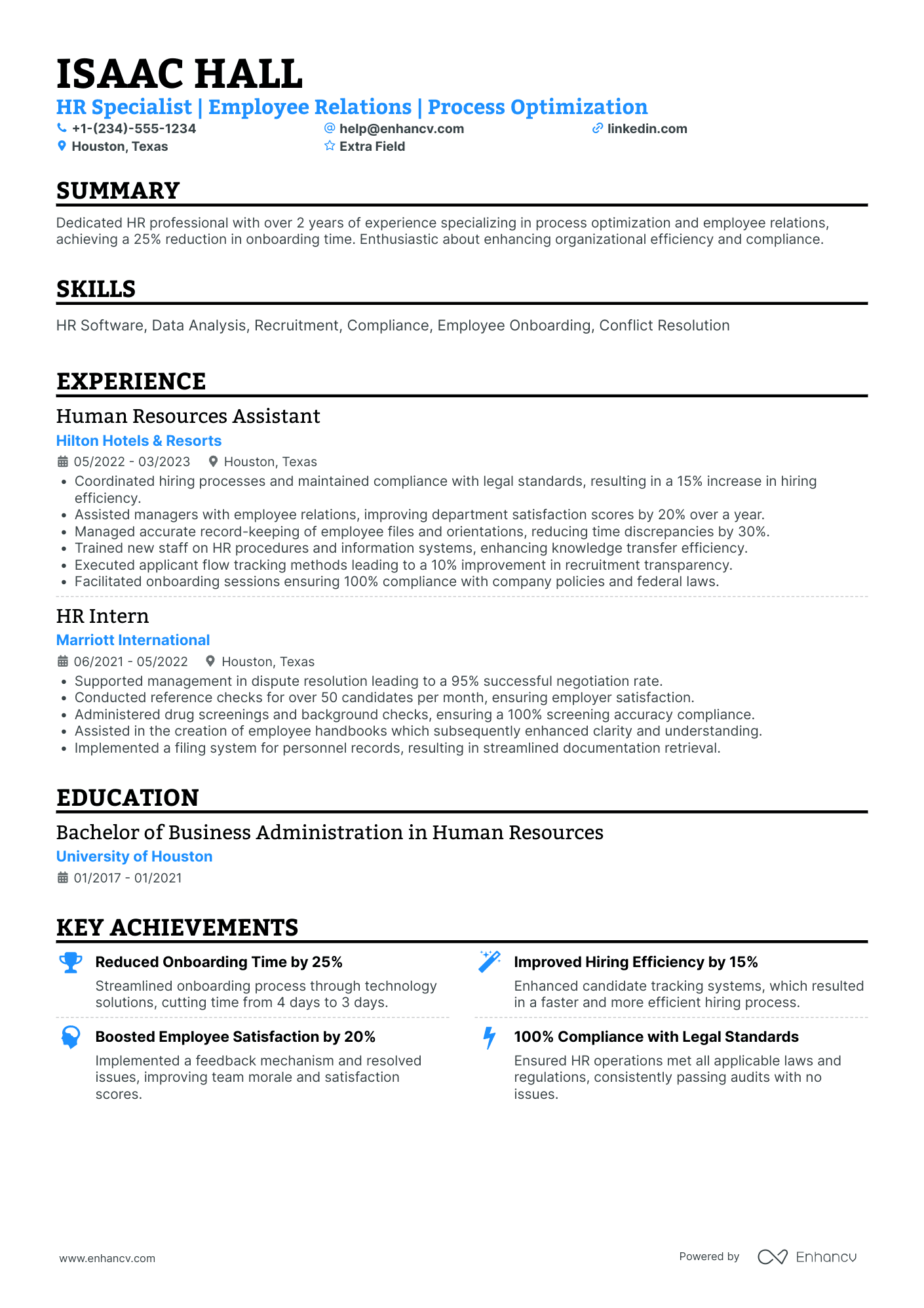 Junior HR Generalist Resume Example