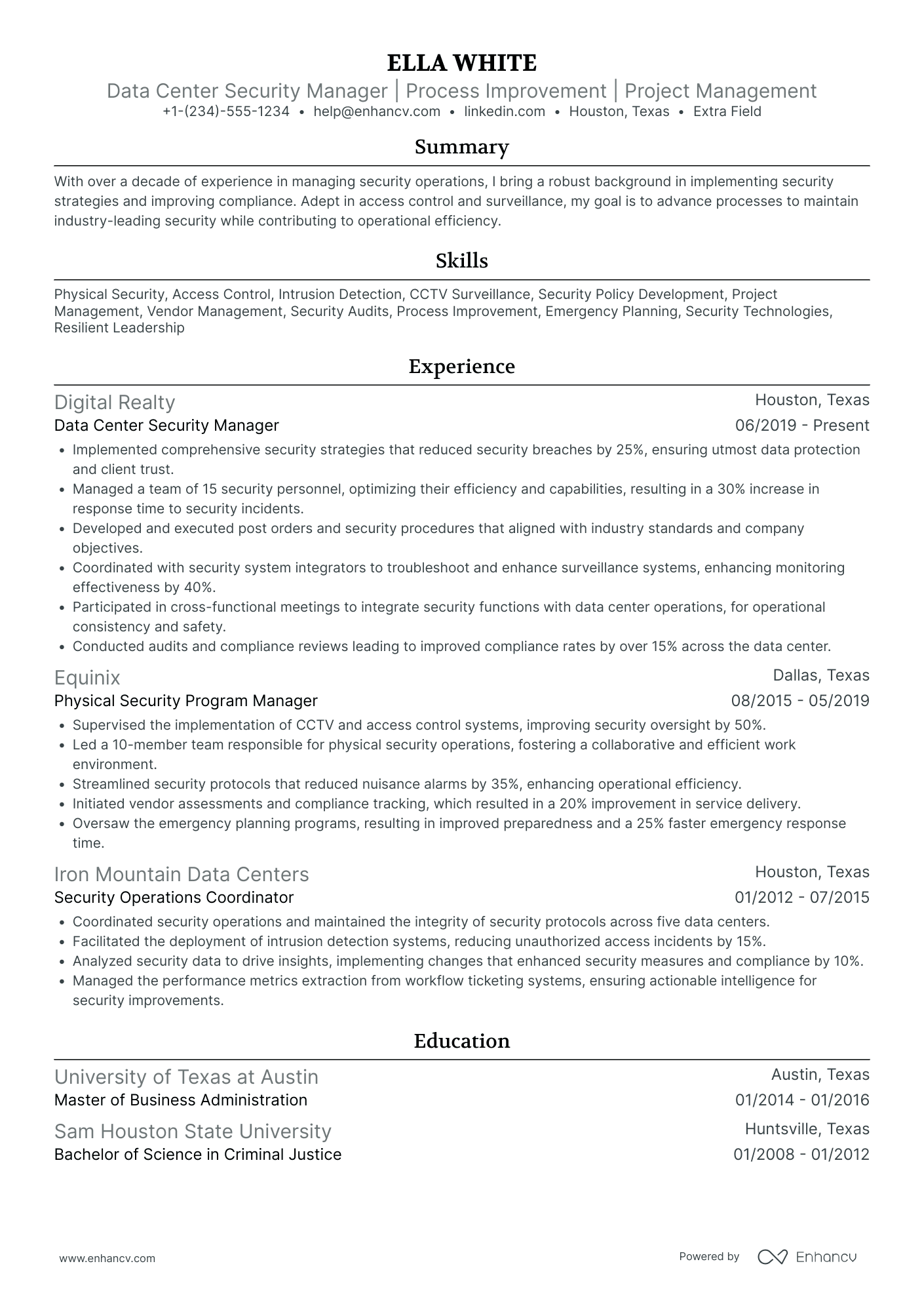 Data Security Manager Resume Example