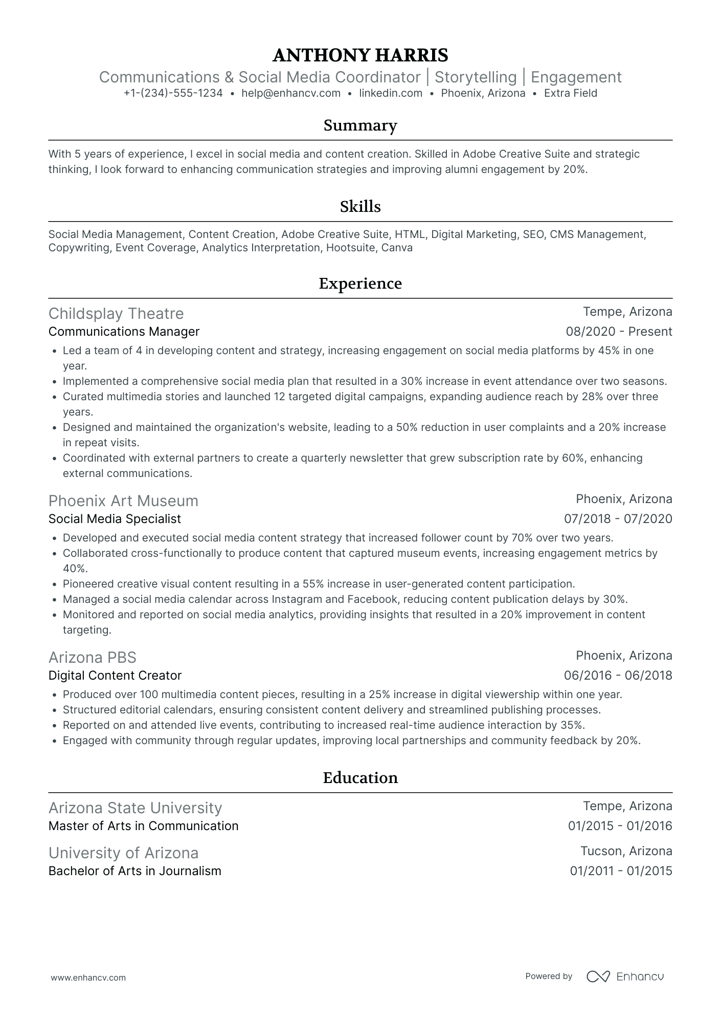 Social Media and Community Coordinator Resume Example