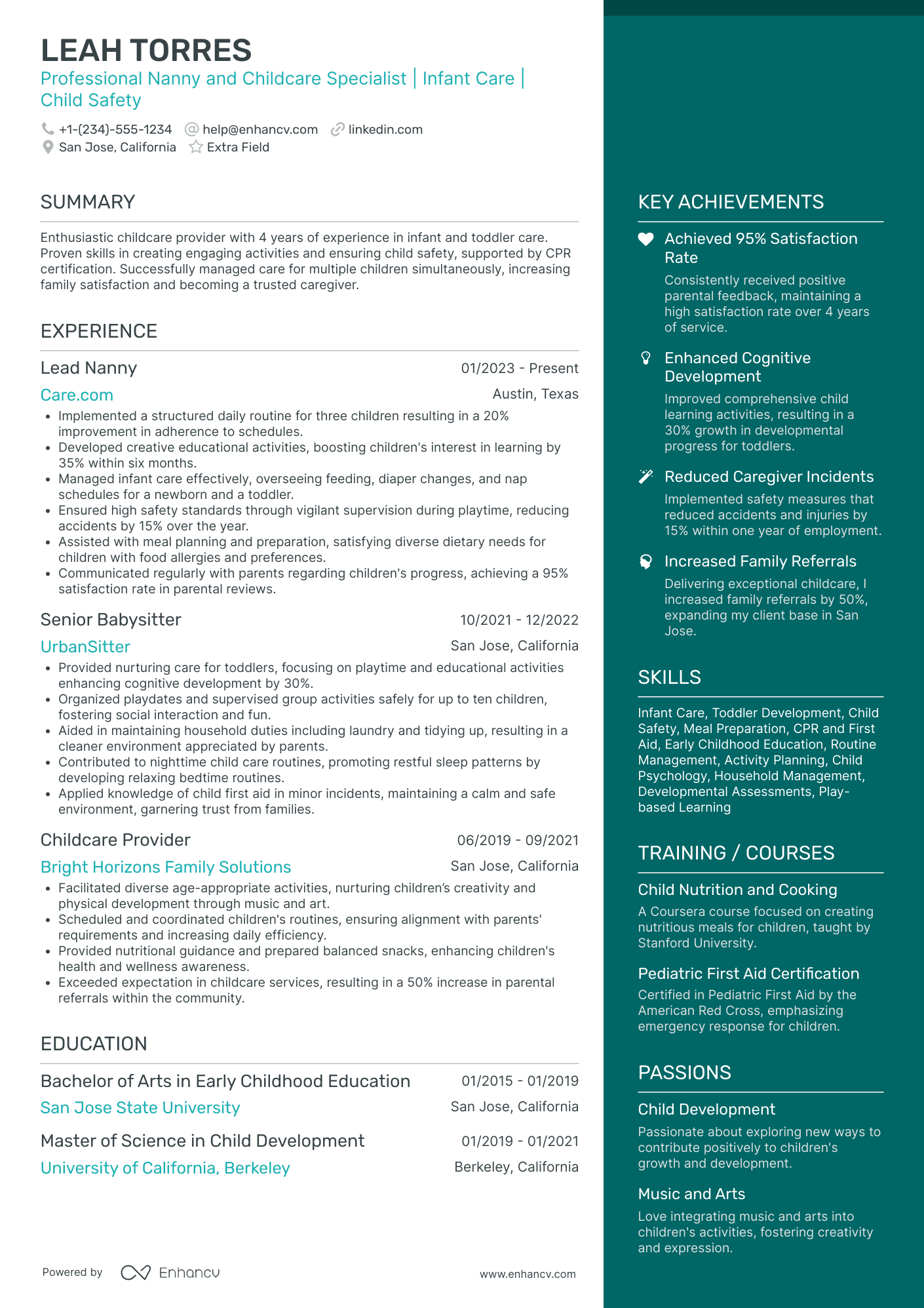 Toddler Babysitter Resume Example