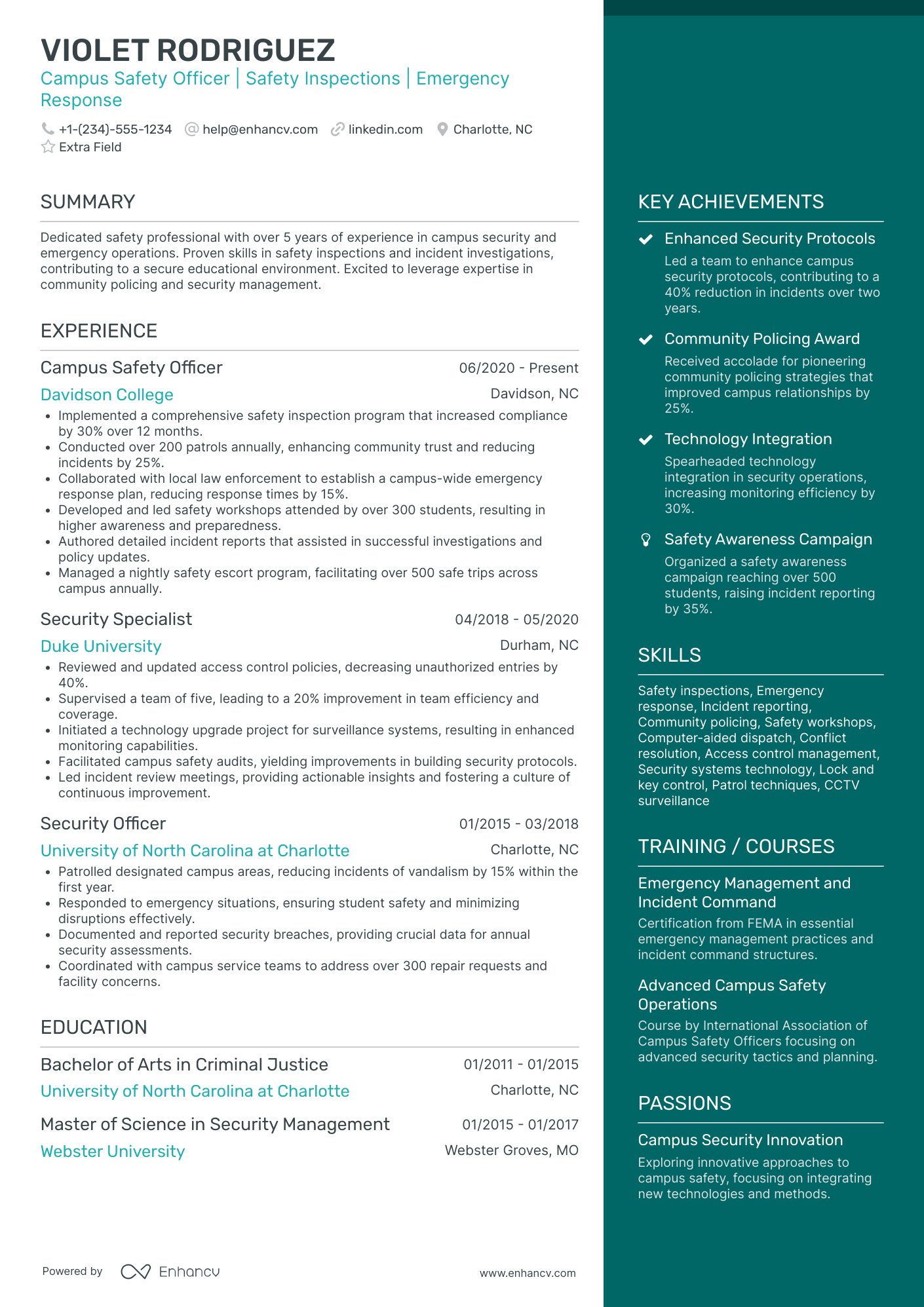 College Campus Security Officer Resume Example