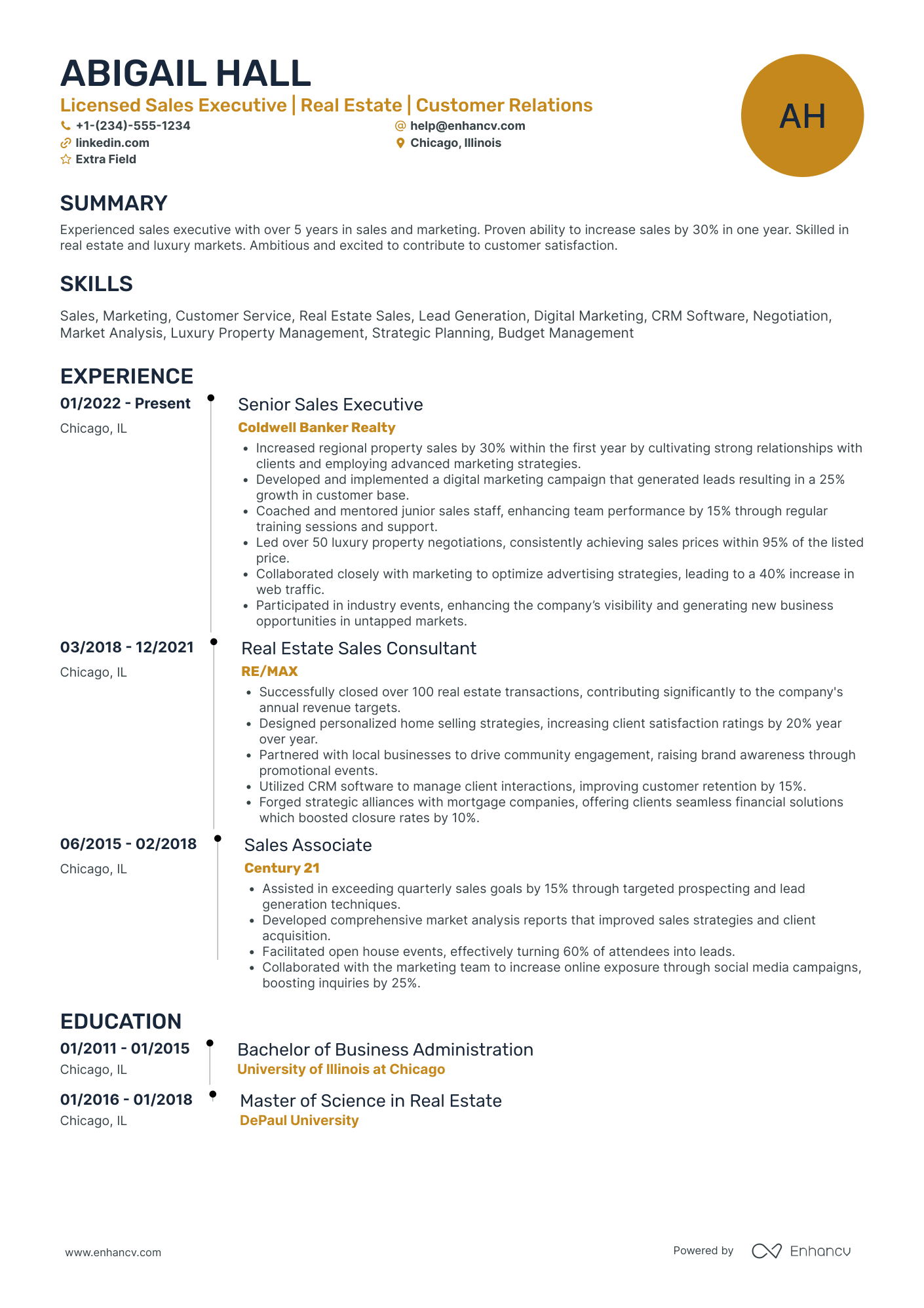 Real Estate Sales Executive Resume Example