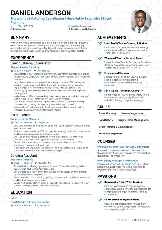 Catering Server Resume Example
