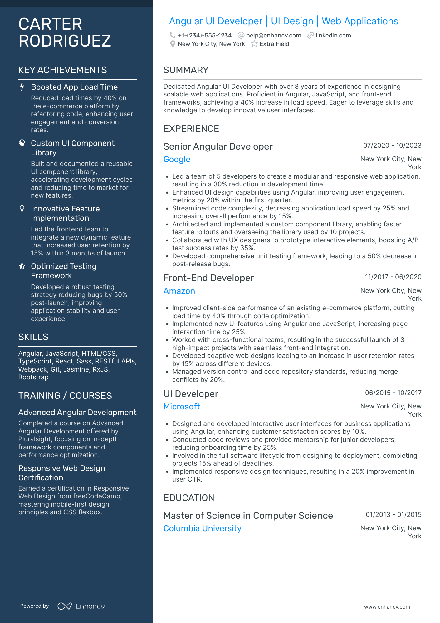 Angular UI Developer Resume Example