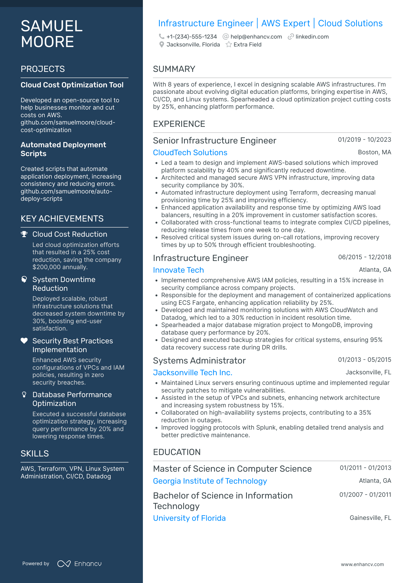 MongoDB Infrastructure Engineer Resume Example