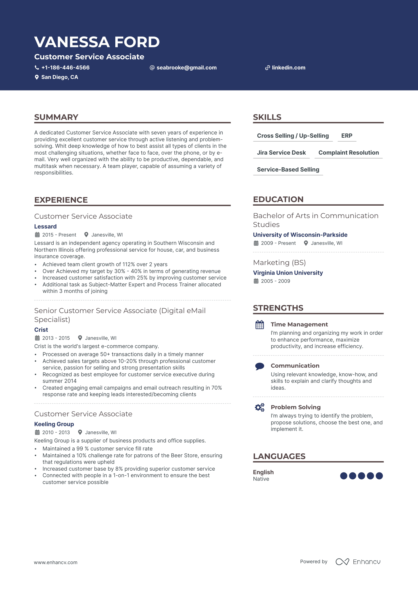 Customer Service Associate Resume Example