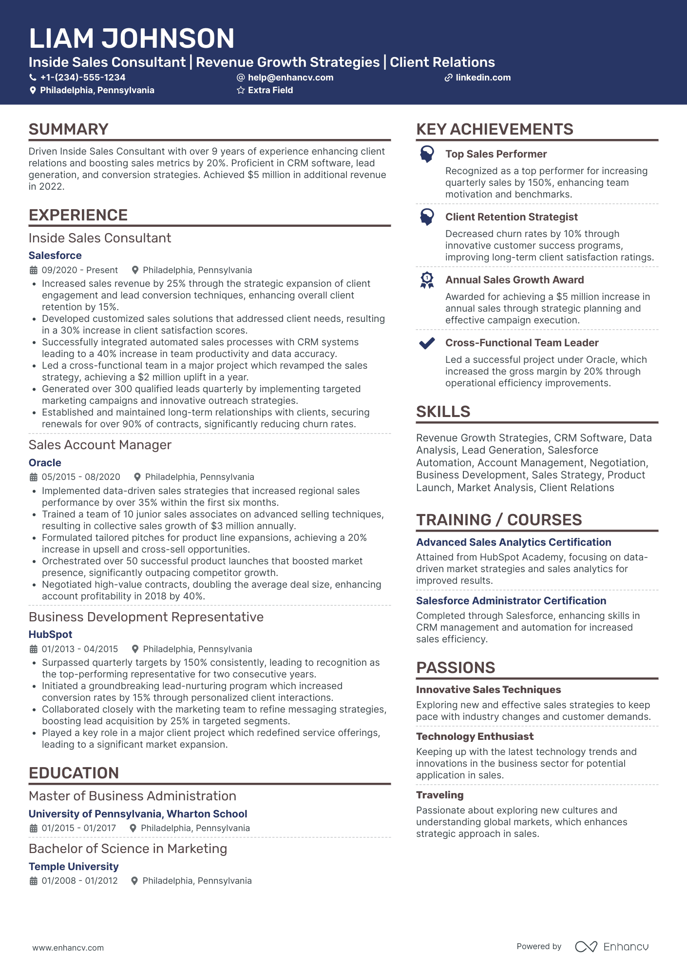 Inside Sales Consultant Resume Example