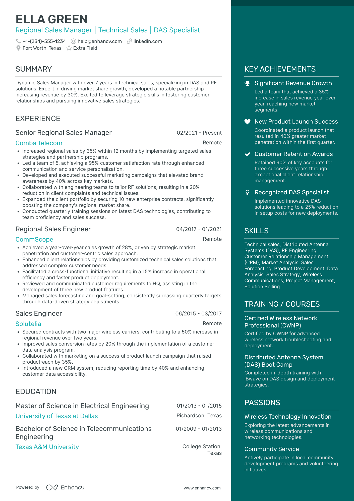 Regional Sales Consultant Resume Example