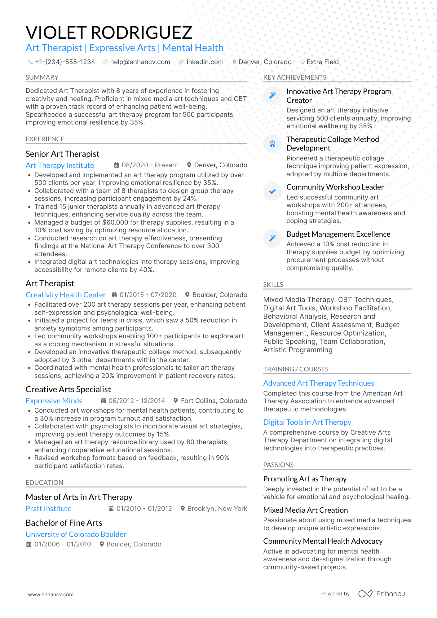 Art Therapist Resume Example