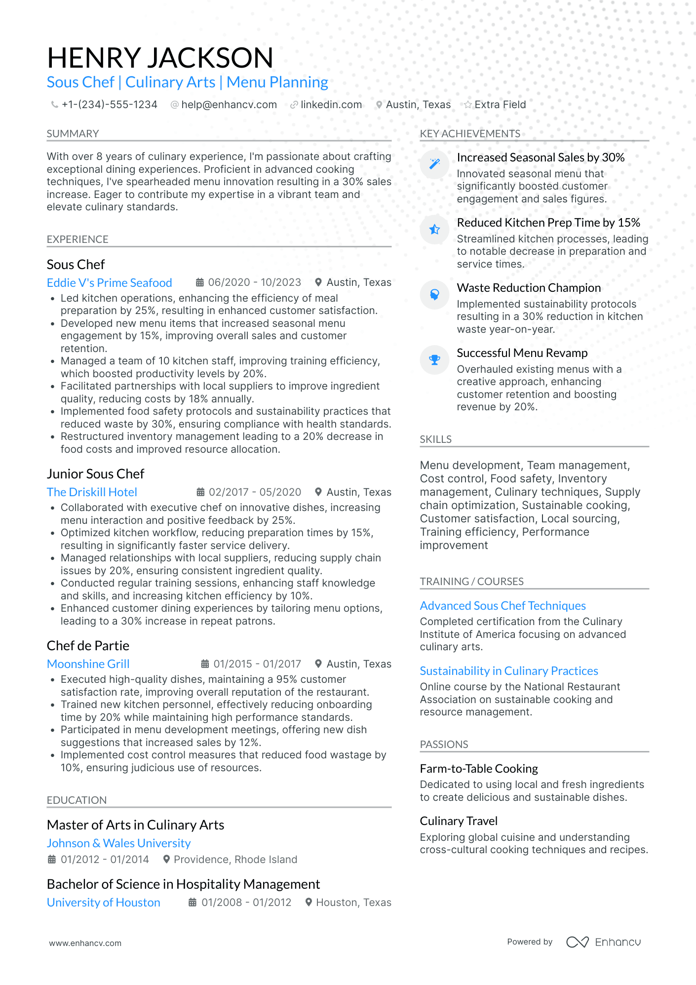 Cruise Ship Sous Chef Resume Example