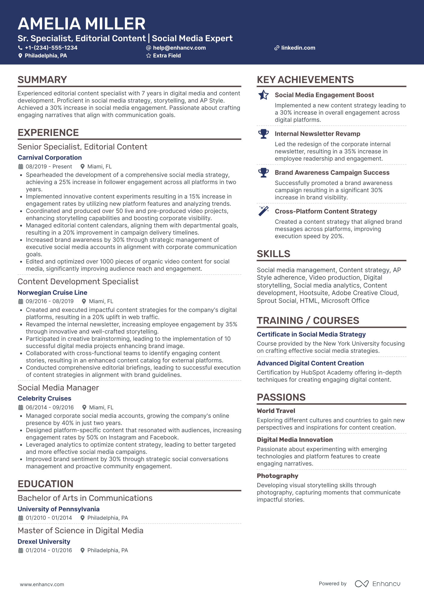 Content Editorial Manager Resume Example