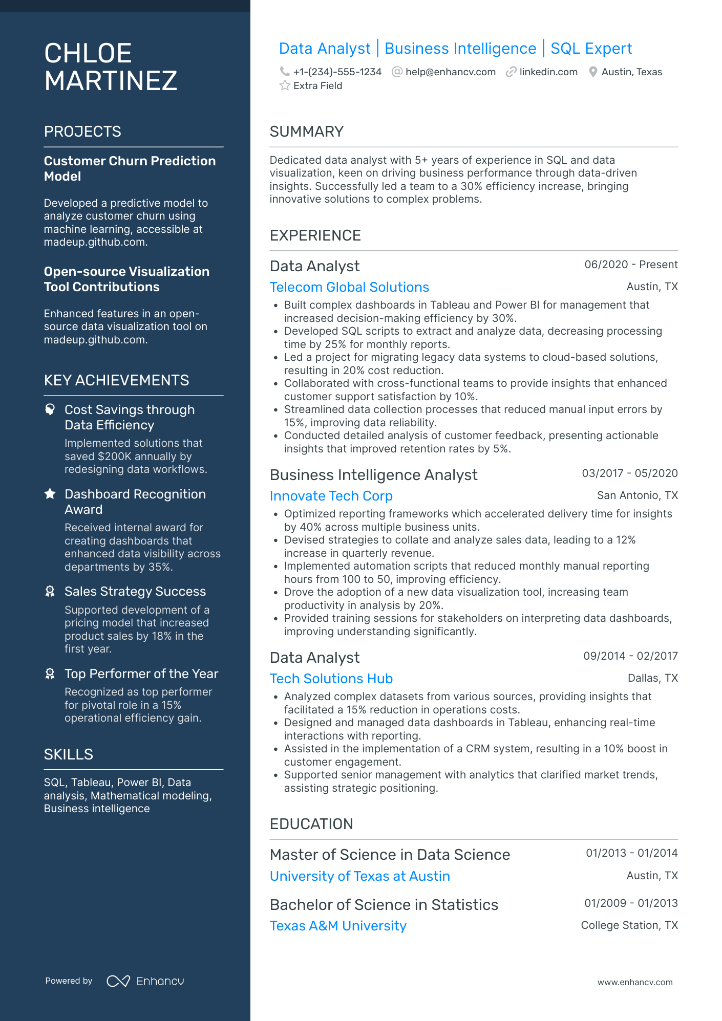 Principal Data Analyst Resume Example