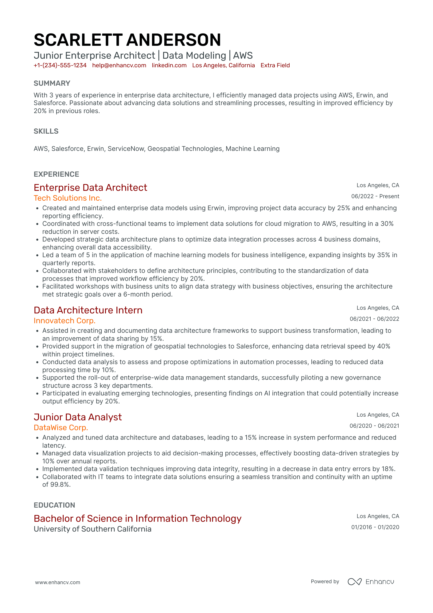 Junior Enterprise Architect Resume Example