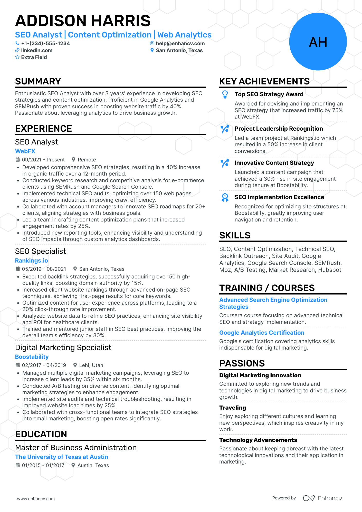 SEO Data Analyst Resume Example