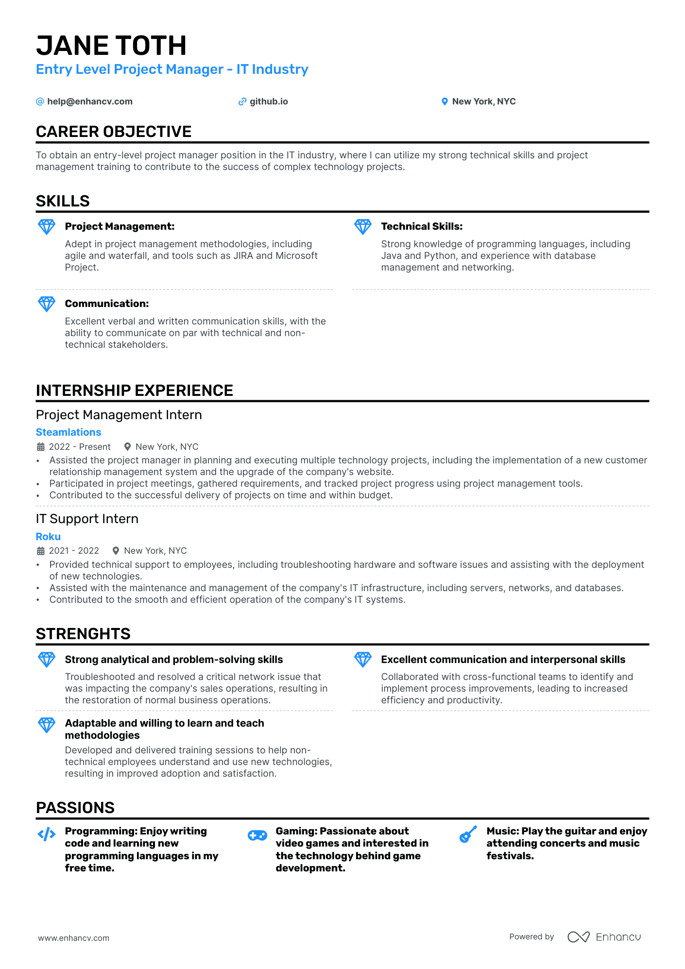 Entry Level Project Manager Resume Example
